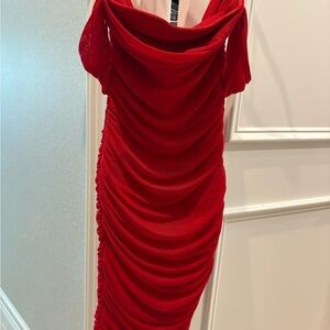 Womens NBD red ruched dress off the shoulder size small